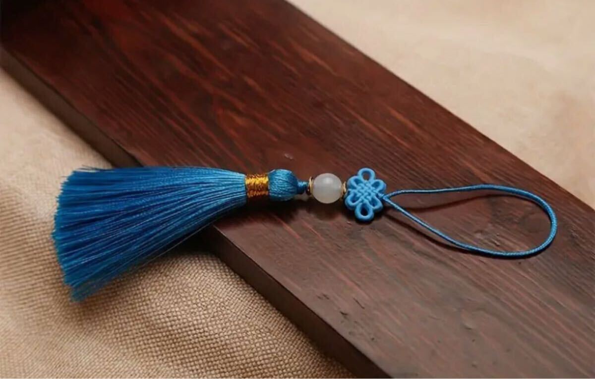 中国結びタッセル タッセルチャーム ビーズタッセル アクセサリー ブルー2個拍卖