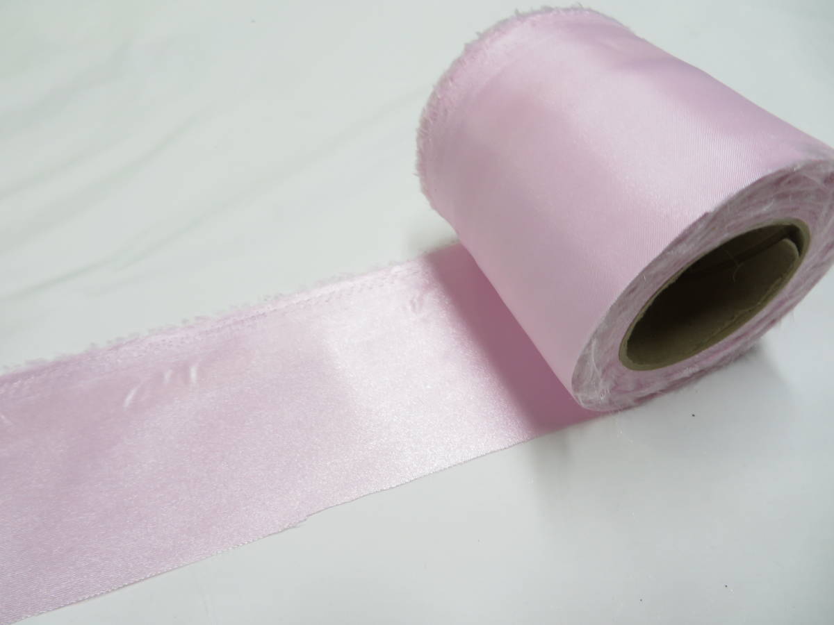はぎれロールリボン (TH-93) サテン 無地 薄いピンク 桃色 約6㎝幅×約24m 幅の狭い 布 生地 ワンポイント 教材 布草履 おしゃれ 安い拍卖