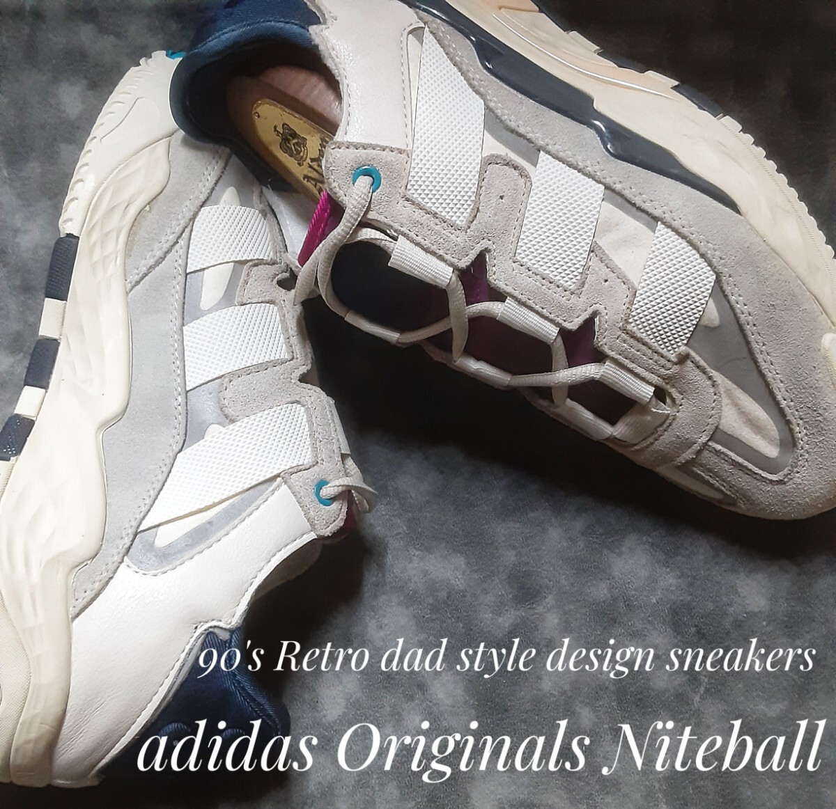 最値!定14300円!90'sレトロダッドスタイル!名作シーズナルカラー!アディダス オリジナルス ナイトボール高級スニーカー!グレー!灰色紫 26拍卖