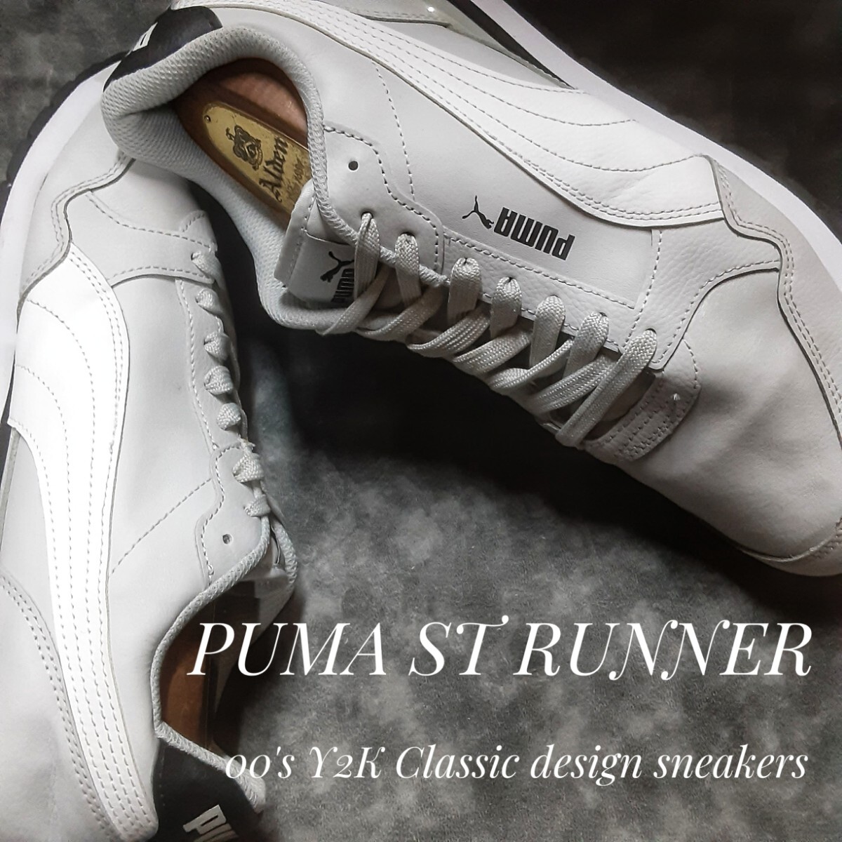 最値!00'sY2Kクラシックデザイン!シャーベットグレー!プーマ(PUMA)ST ランナー高級シンセレザー スニーカー!グレー!灰色 希少ビッグ 30cm拍卖