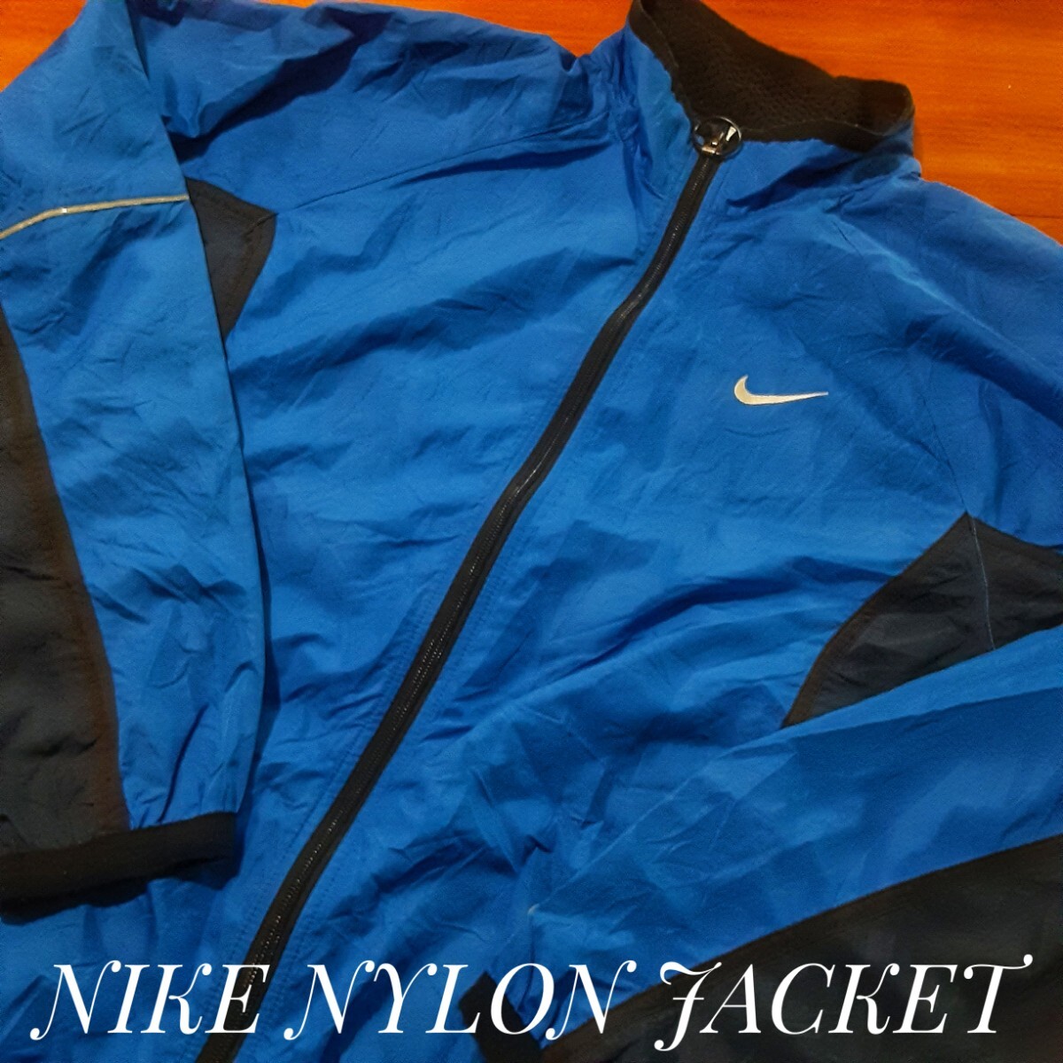 最値!90'sヴィンテージ!白タグ!完成型オーバーシルエット!ナイキ ナイロン ブルゾン ジャケット!刺繍ロゴ入り!希少廃盤!ブルー!青 Lサイズ拍卖