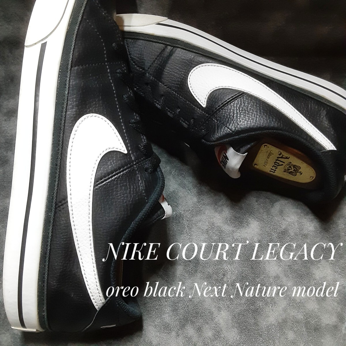 最値!完売22年製!生産終了!ブラックストライプ!オールドコート!ナイキ コートレガシー高級シンセレザー スニーカー!ブラック!黒白 26cm拍卖