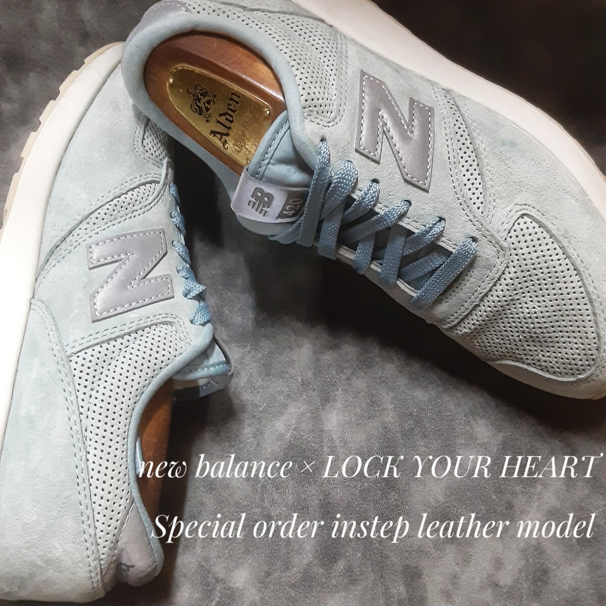 最値!定9790円!別注インステップレザーモデル!ニューバランス MRL420×ルックユアハート コラボ高級スニーカー!ミントブルー!水色白 25cm拍卖
