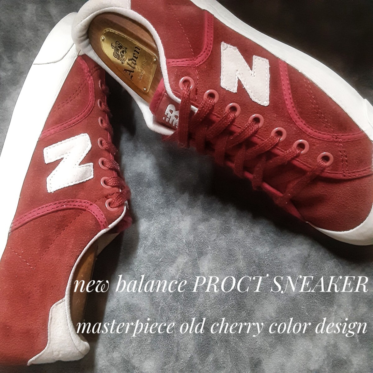 最値!生産終了!プレミアムヘビーヌバックレザーファブリック!名作オールドチェリー!ニューバランス プロコート高級スニーカー!赤白 25cm拍卖