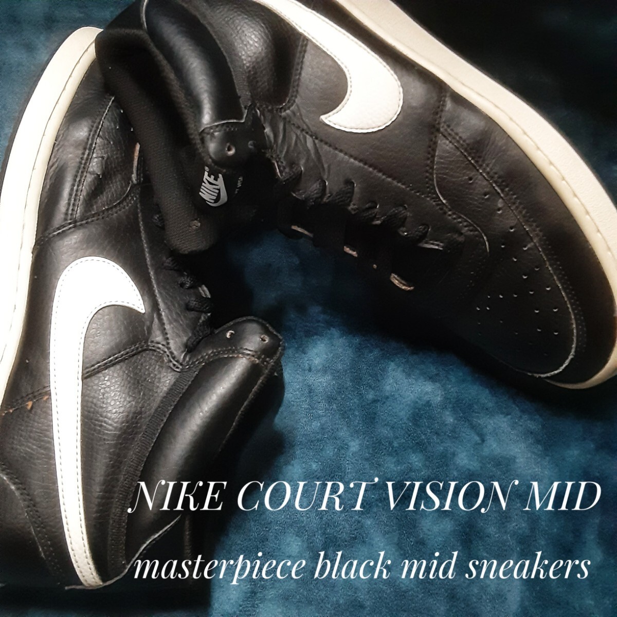 最値!希少19年製!オレオブラック!完成型ヘリテージデザイン!ナイキ コートビジョン ミッド高級シンセレザー スニーカー!黒白 26cm拍卖