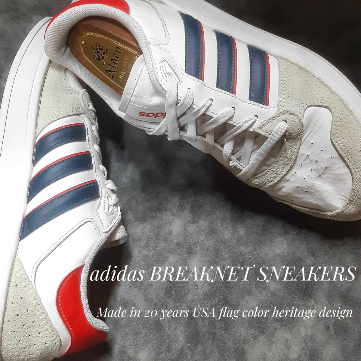 最値!生産終了!20年製!ブリティッシュカラー!ヘリテージデザイン!アディダス ブレイクネット スニーカー!ホワイト×グレー!白灰色赤 25.5cm拍卖