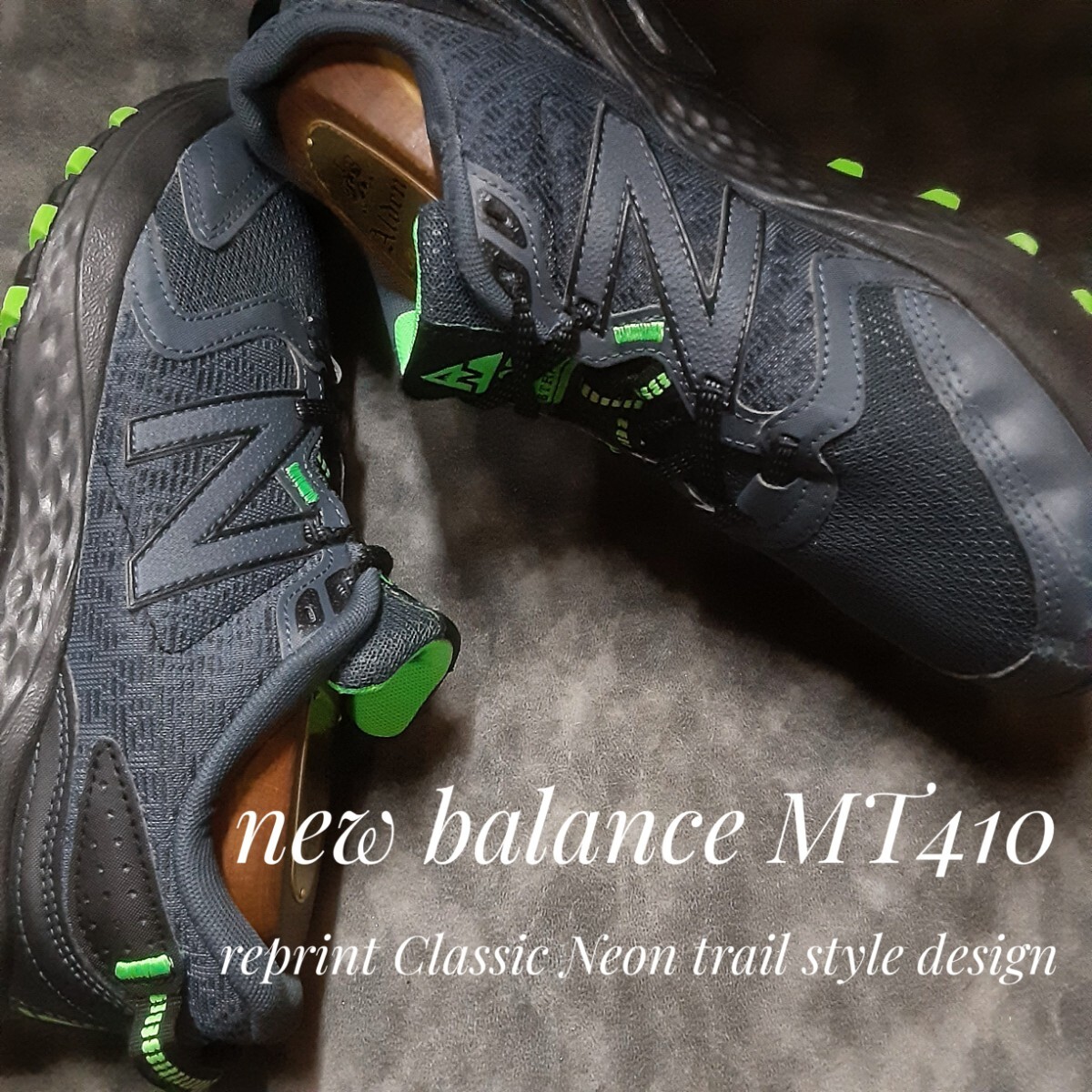 最値!良品!復刻クラシックネオントレイルスタイル!ニューバランス MT410高級厚底 スニーカー!アーカイブデザイン!スミクロカラー!希少25cm 拍卖