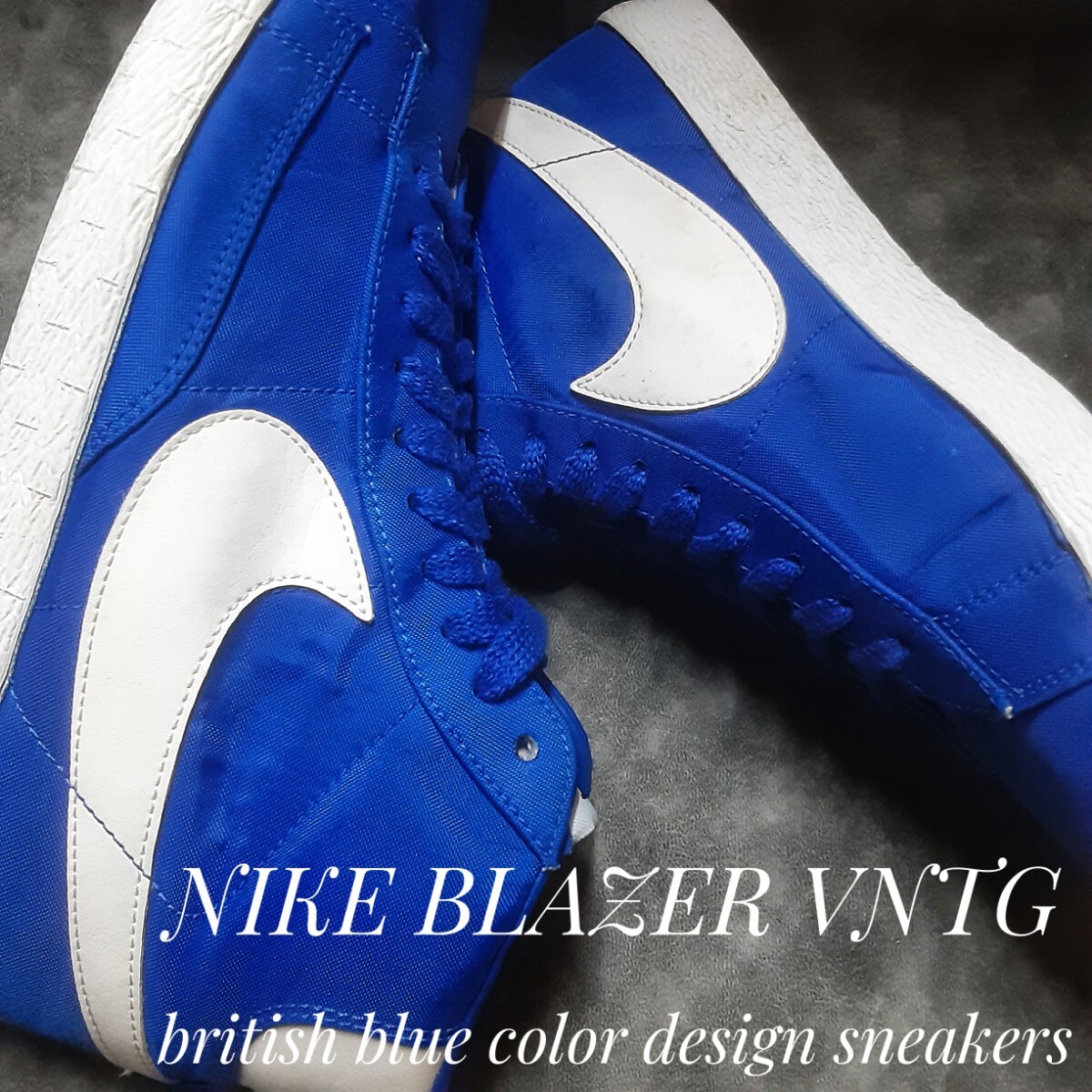 最値!希少11年製!ビッグスウォッシュ!ブリティッシュブルーカラー!ナイキ ブレザー VNTG ハイ スニーカー!アーカイブデザイン!青白 26cm拍卖