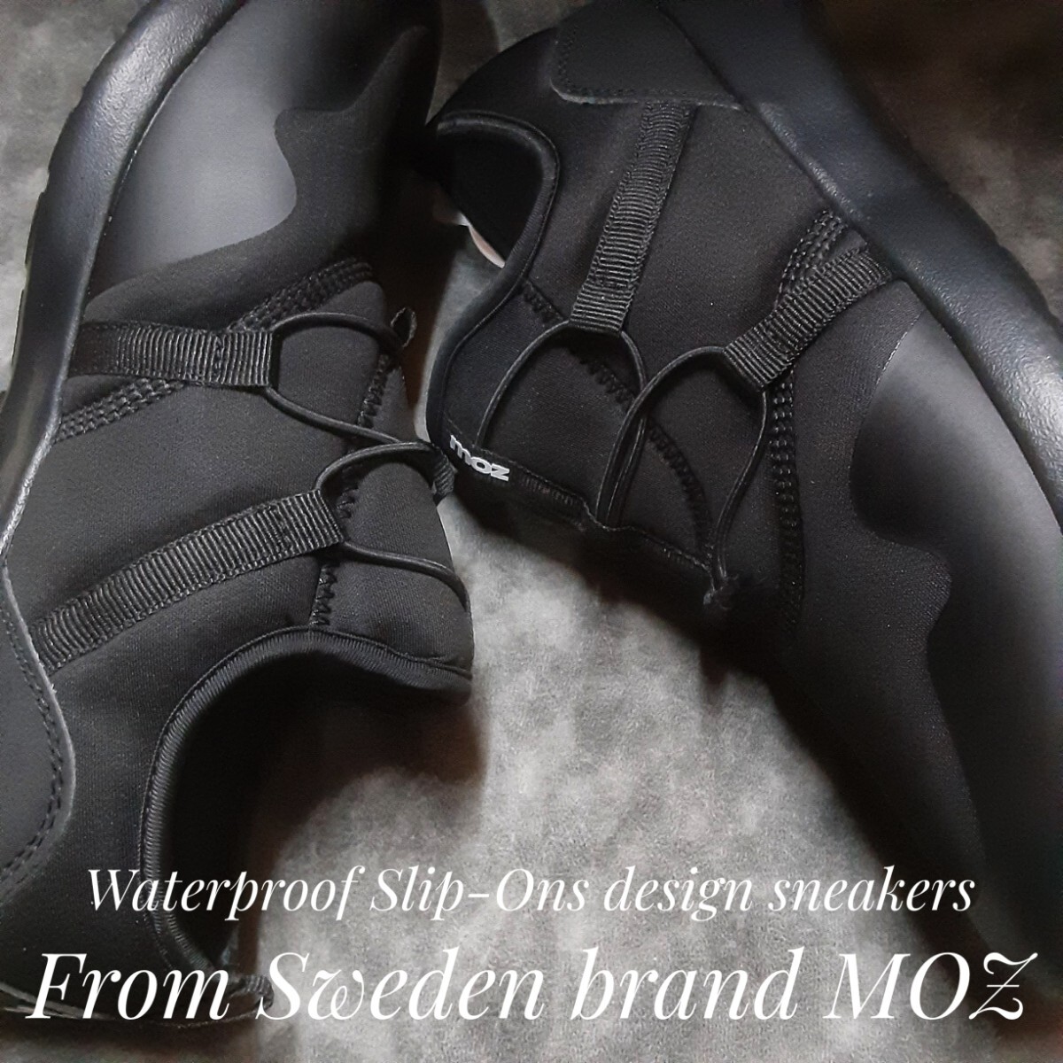 最値!新品未使用品!定8250円!生産終了!クロームブラック!スウェーデン発!モズ(moz)MZ-37410 防水 スリッポン スニーカー!黒 26.5cm 箱付き拍卖
