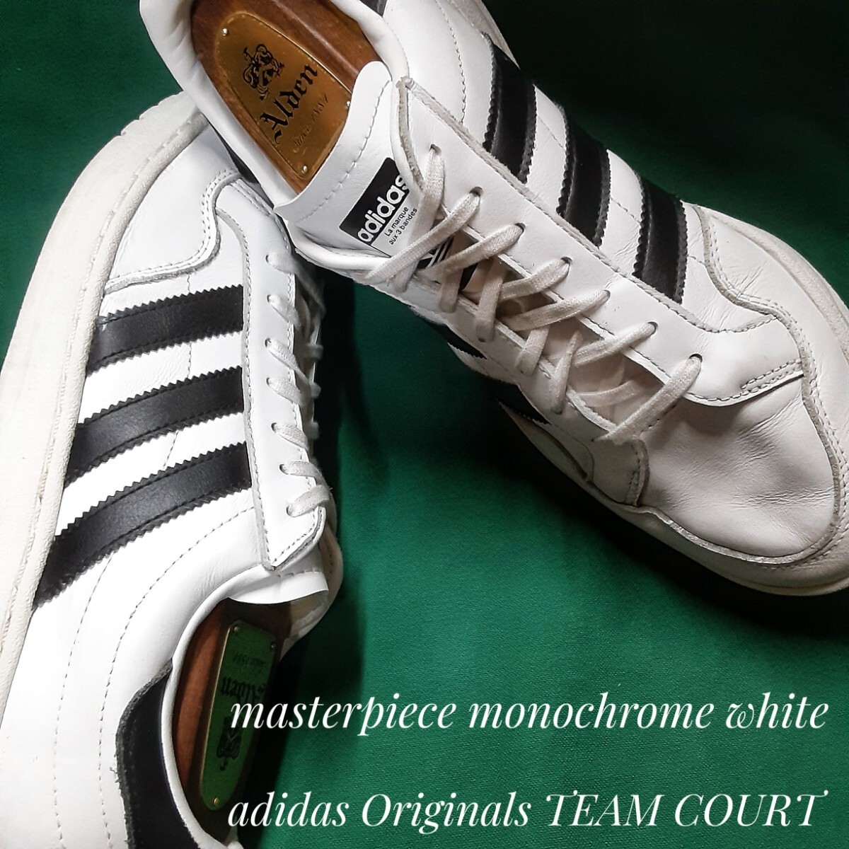 最値!定8789円!完成型クラシックスタイル!ブラックストライプ!アディダス チームコート カウレザー ファブリック スニーカー!白黒 27cm 拍卖
