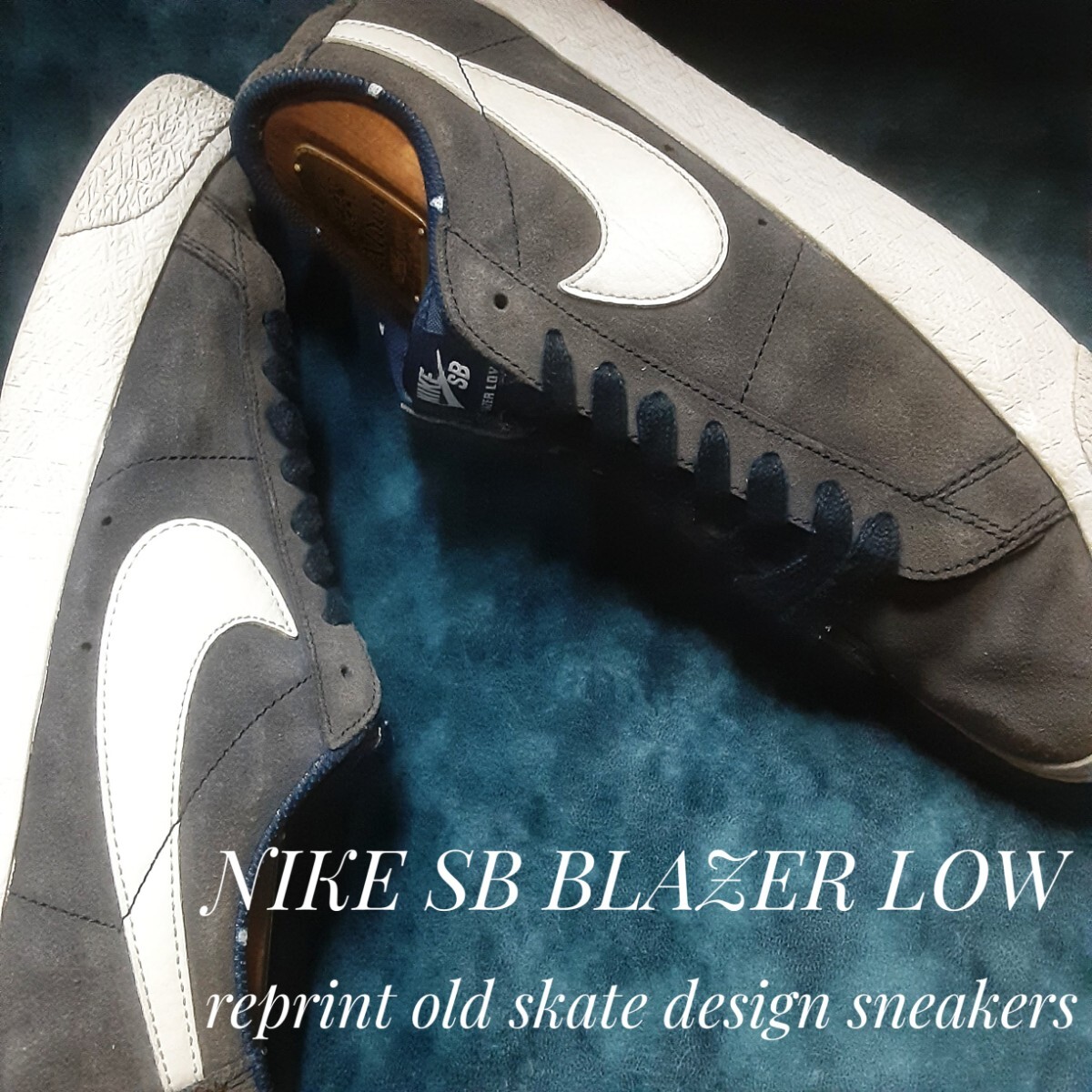 最値!定11000円!希少16年製!コンビレザー×ミッドナイトネイビー!復刻オールドスケートデザイン!ナイキ SB ブレザー ロー スニーカー!27cm拍卖