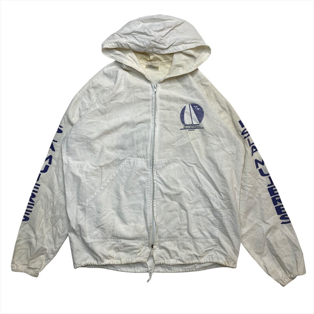 Vintage VINCENTSPORT ISLA MUJARES MEXICO ロゴ コットン ジップアップ パーカー メンズ M ホワイト 古着 ビーチ ビンテージ ヴィンテージ拍卖