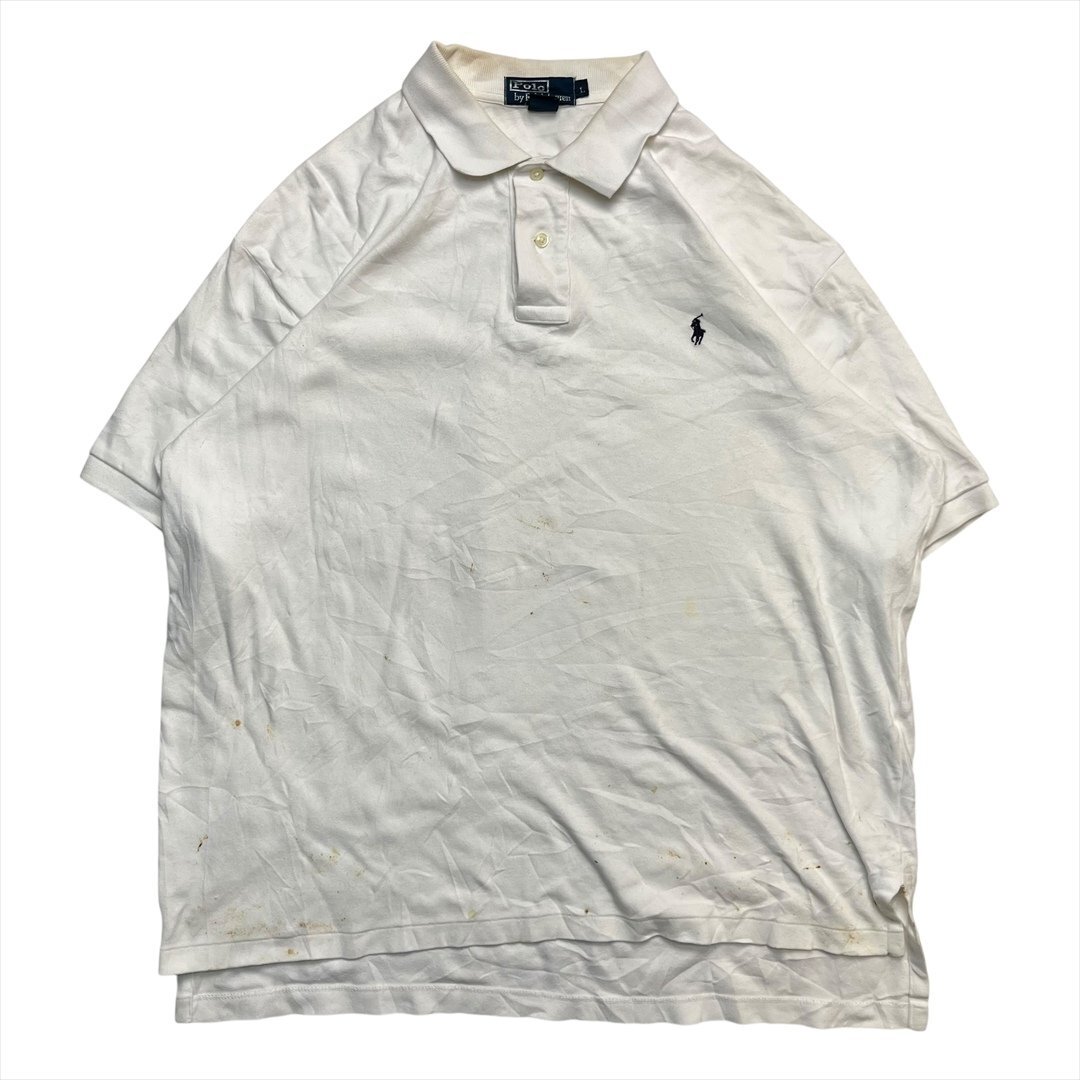 Vintage 90s POLO Ralph Lauren ポロ ラルフローレン ワンポイント 刺繍 ロゴ ポロシャツ メンズ L ホワイト 古着 半袖 ヴィンテージ拍卖