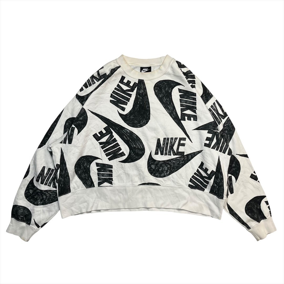 Vintage NIKE ナイキ クラッシュ クルーフリース トレーナー レディース XXL 柄 古着 裏起毛 スウェット クロップド丈 ヴィンテージ拍卖