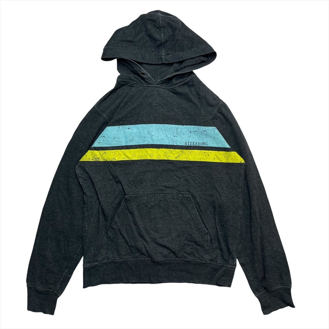 Vintage BILLABONG ビラボン ライン プリント スウェット パーカー メンズ L グレー 古着 スエット プルオーバー ビンテージ ヴィンテージ拍卖