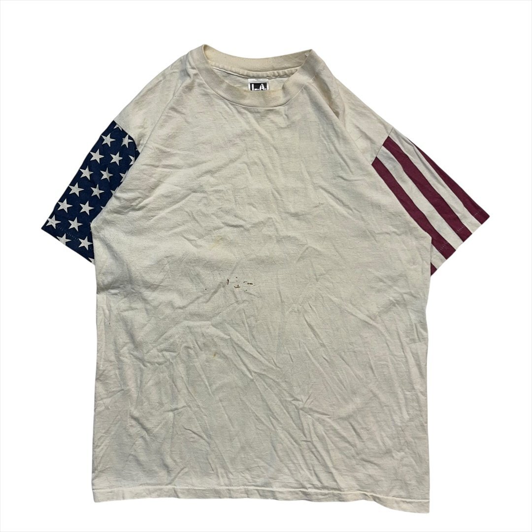Vintage 90s L.A.SPORTSWEAR 星条旗 プリント Tシャツ 半袖 メンズ L ホワイト 古着 USA製 シングルステッチ ビンテージ ヴィンテージ拍卖