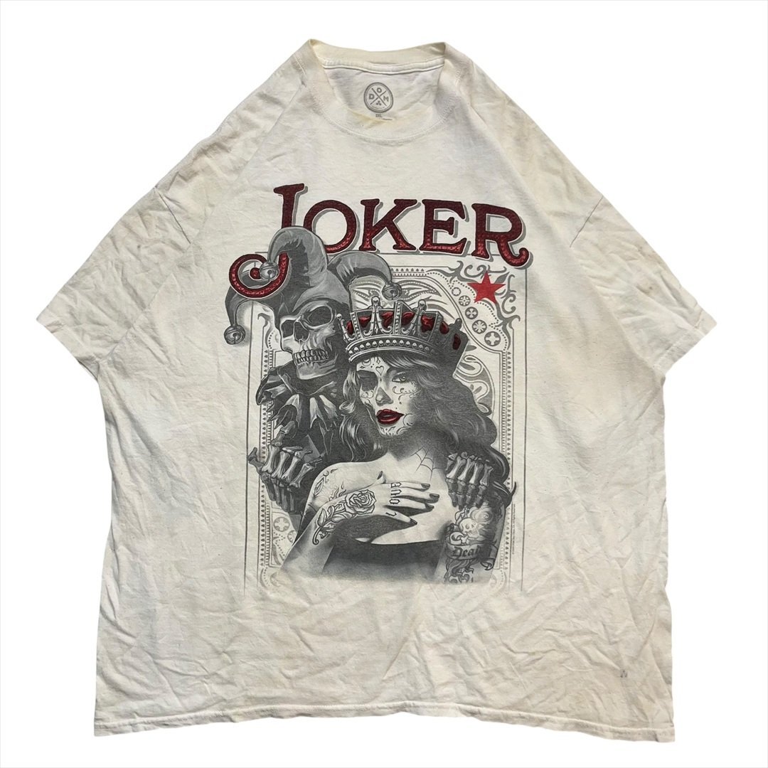 Vintage DOM JOKER ジョーカー トランプ絵柄 スカル 骸骨 プリント Tシャツ 半袖 メンズ XXL ホワイト 古着 ビンテージ ヴィンテージ拍卖