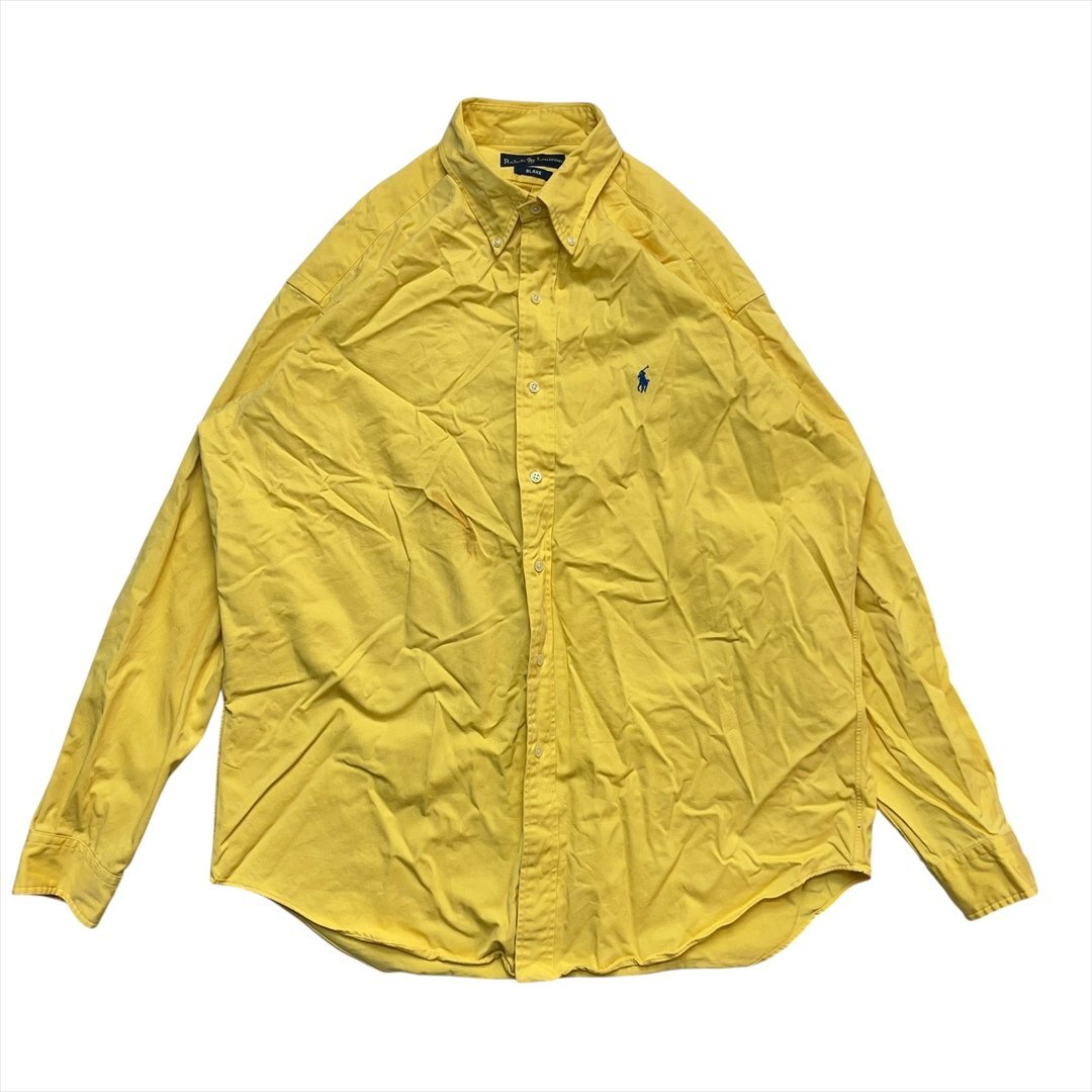 Vintage 90s Ralph Lauren ラルフローレン BLAKE ワンポイント 刺繍 ロゴ ボタンダウン シャツ 長袖 メンズ L イエロー 古着 ヴィンテージ拍卖