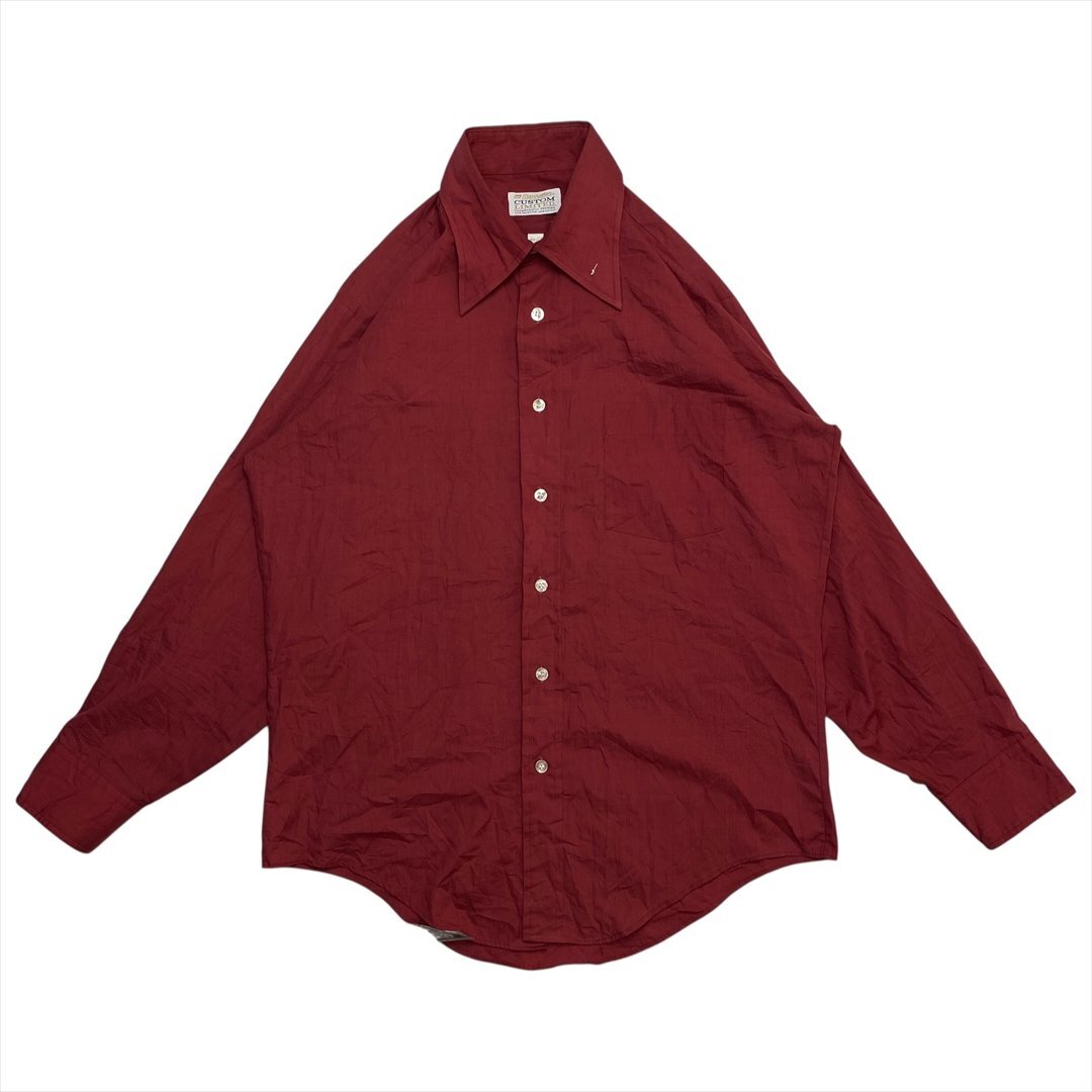 Vintage 70s MANHATTAN シャツ 長袖 メンズ FREE レッド 古着 サイズ15 1/2 32 ビンテージ ヴィンテージ拍卖