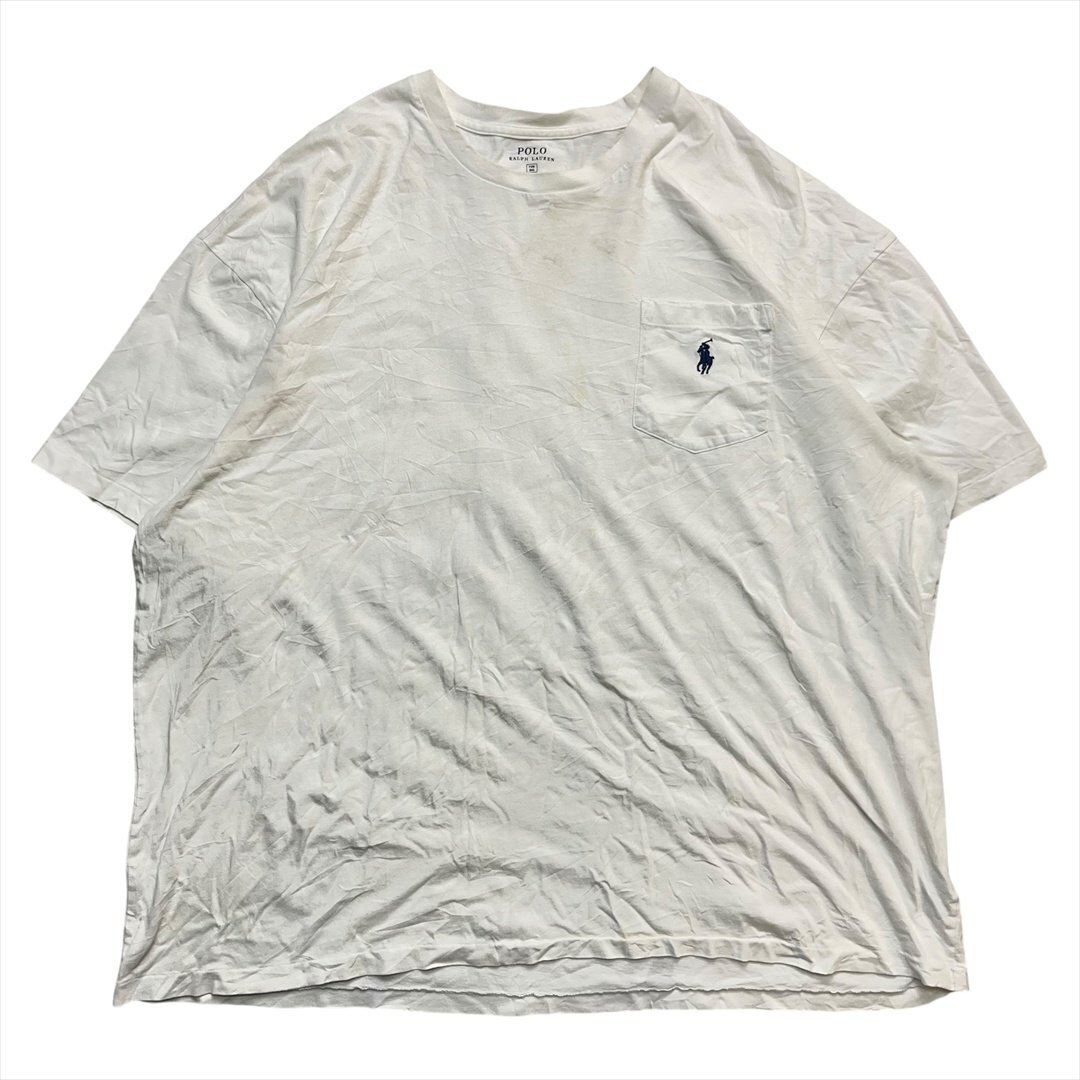 Vintage POLO Ralph Lauren ポロ ラルフローレン ワンポイント 刺繍 ロゴ ポケット Tシャツ 半袖 メンズ XXL ホワイト 古着 ヴィンテージ拍卖