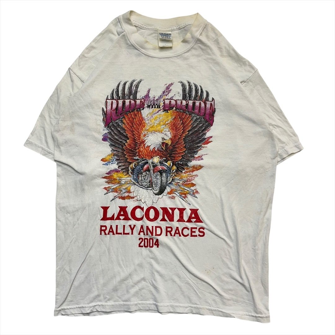 Vintage 00s GILDAN ギルダン Laconia Rally 2004 プリント Tシャツ 半袖 メンズ L ホワイト 古着 バイカーT ビンテージ ヴィンテージ拍卖