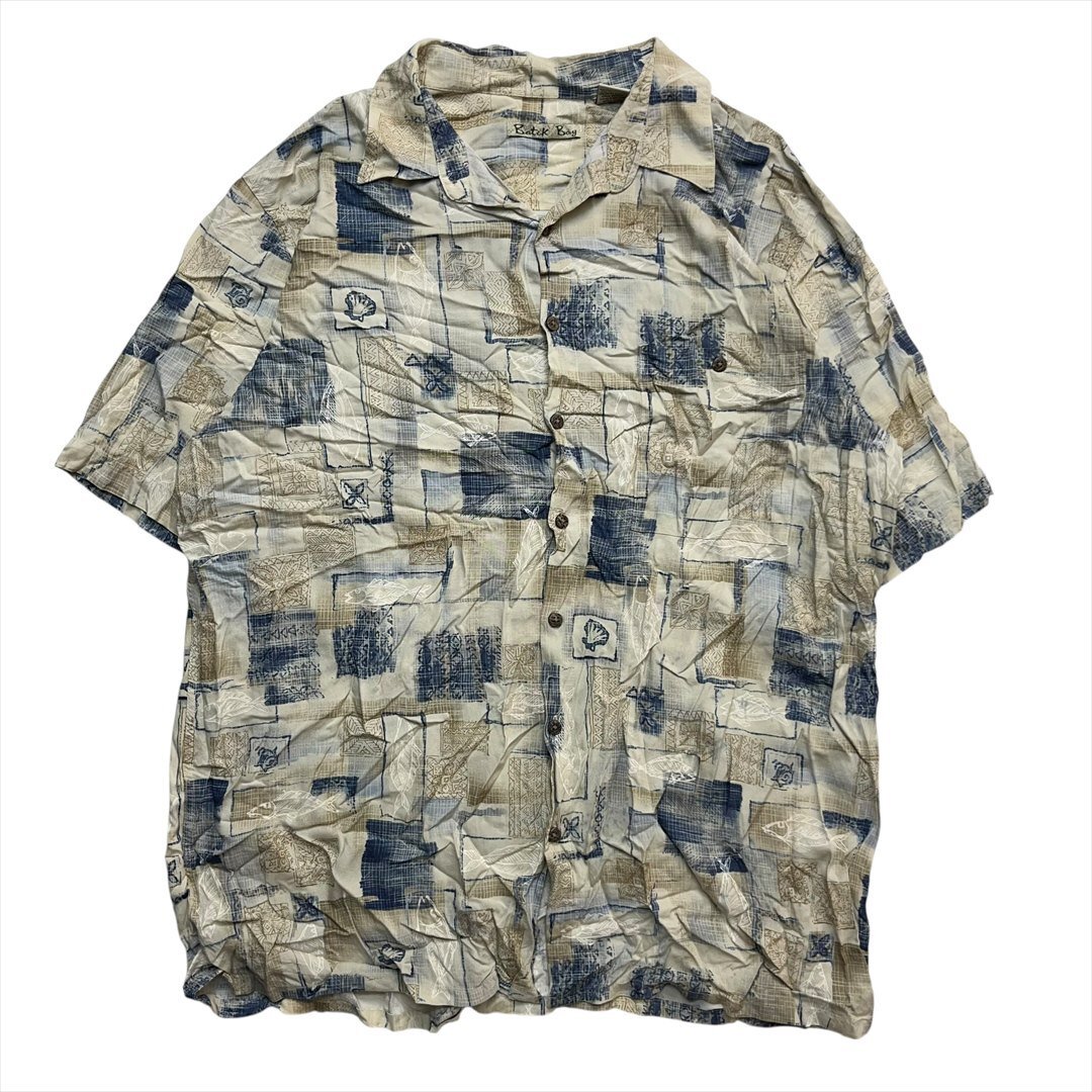 Vintage Batik Bay レーヨン 総柄 アロハ シャツ 半袖 メンズ XL 柄 古着 レギュラーカラー かりゆし ウェア ビンテージ ヴィンテージ拍卖
