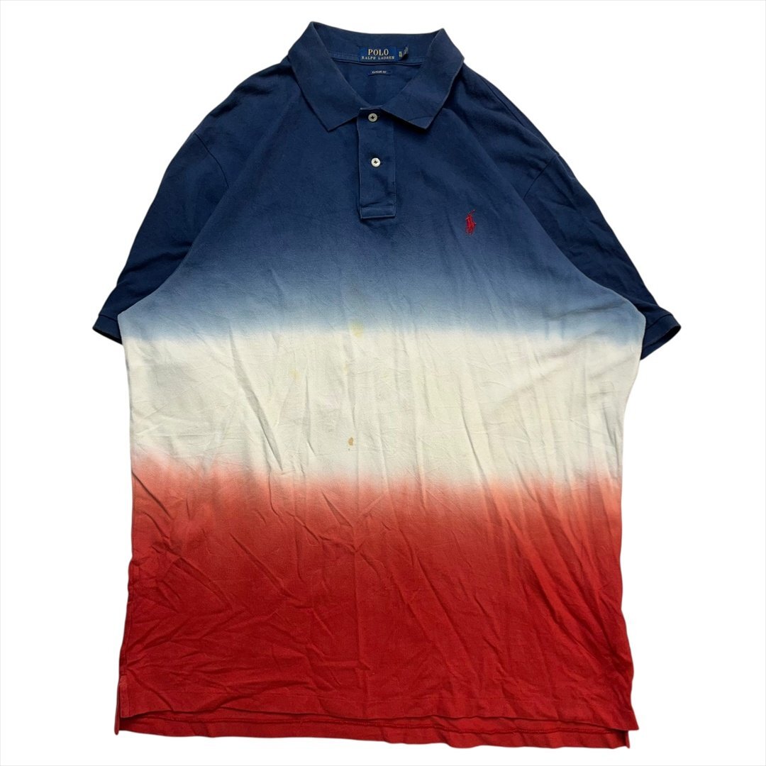 Vintage POLO Ralph Lauren ポロ ラルフローレン CLASSIC FITトリコロール グラデーション ポロシャツ メンズ XL 柄 古着 半袖 ビンテージ拍卖