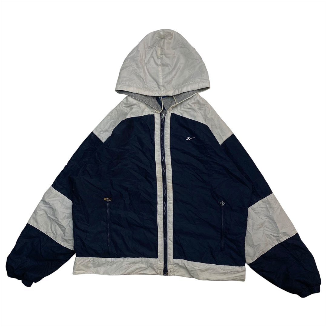 Vintage 90s REEBOK リーボック 裏フリース フルジップ パーカー メンズ L ネイビー 古着 切り替え ビンテージ ヴィンテージ拍卖