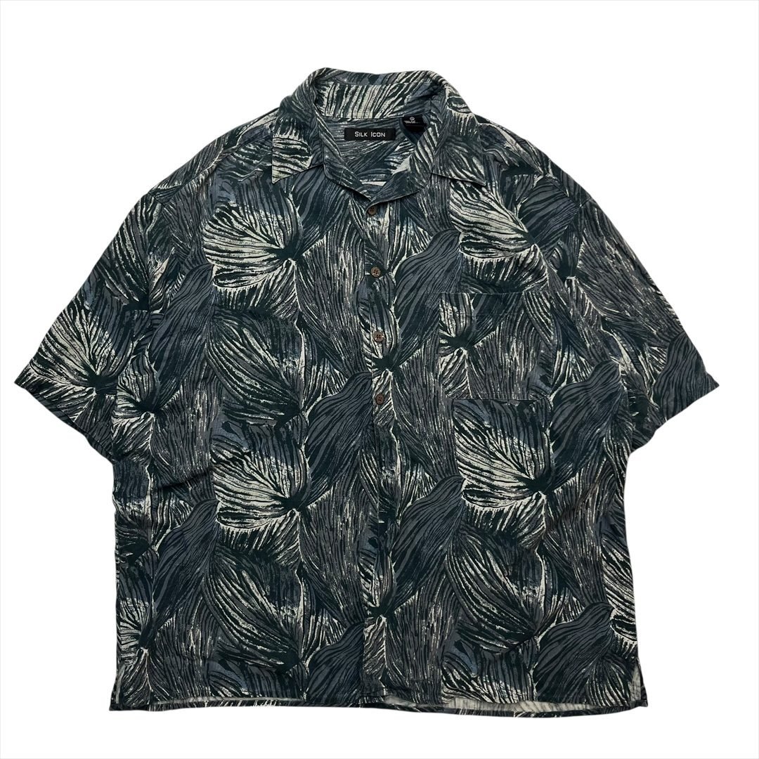 Vintage SILK ICON シルク ボタニカル柄 アロハ シャツ 半袖 メンズ XL 柄 古着 レギュラーカラー かりゆし ウェア ヴィンテージ拍卖