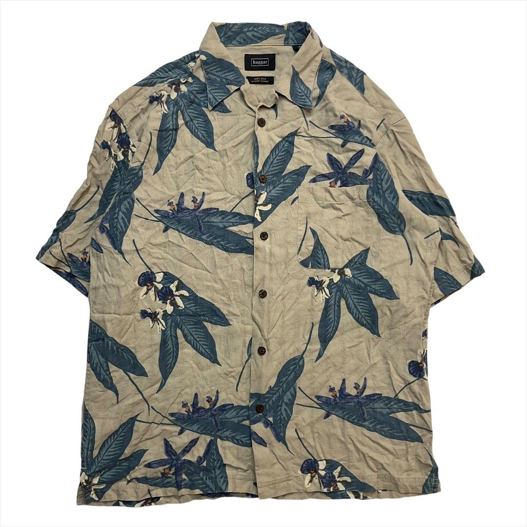 Vintage Haggar シルク ボタニカル柄 アロハ シャツ 半袖 メンズ M 柄 古着 開襟 ハワイアン かりゆし ウェア ビンテージ ヴィンテージ拍卖