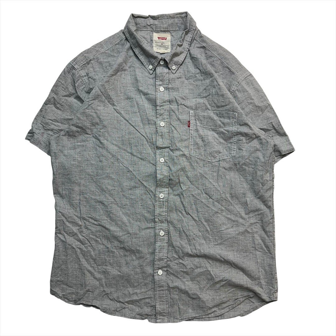 Vintage LEVIS リーバイス 赤タブ ボタンダウン デニム シャツ 半袖 メンズ XL グレー 古着 BD ビンテージ ヴィンテージ拍卖
