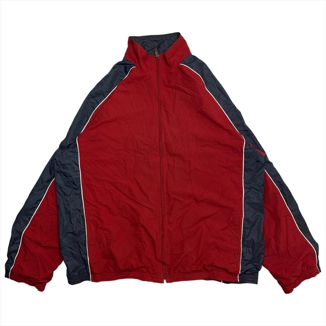 Vintage PUMA プーマ バイカラー ブランク 無地 ブルジップ ジャケット メンズ XXL レッド 古着 ジップアップ ビンテージ ヴィンテージ拍卖