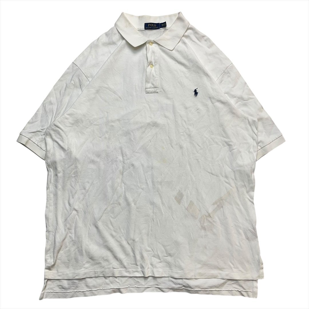 Vintage POLO Ralph Lauren ポロ ラルフローレン ワンポイント 刺繍 ロゴ ポロシャツ メンズ XXL ホワイト 古着 半袖 ヴィンテージ拍卖