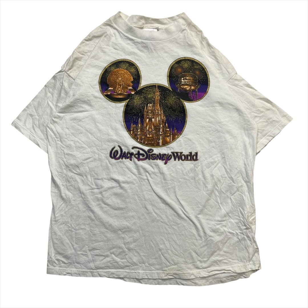 Vintage 90s Disney ディズニー Walt Disney World ロゴ シンデレラ城 Tシャツ 半袖 メンズ XXL ホワイト 古着 USA製 ヴィンテージ拍卖