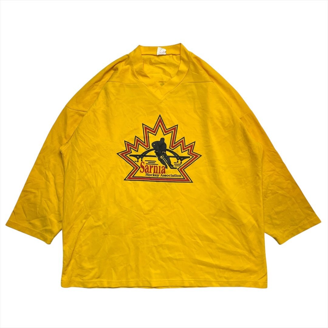 Vintage Athletic Pro Sarnia Hockey Association ジャージ Tシャツ 長袖 メンズ L イエロー 古着 ホッケー 企業系 ロゴ ナンバリング3拍卖