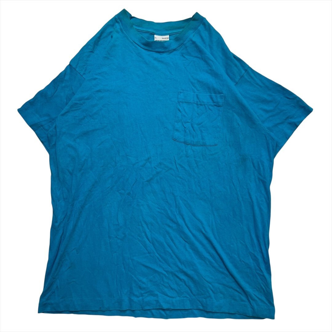 Vintage TREND BASICS ブランク 無地 ポケット Tシャツ 半袖 メンズ L ブルー 古着 USA製 ワーク系 シングルステッチ ヴィンテージ拍卖