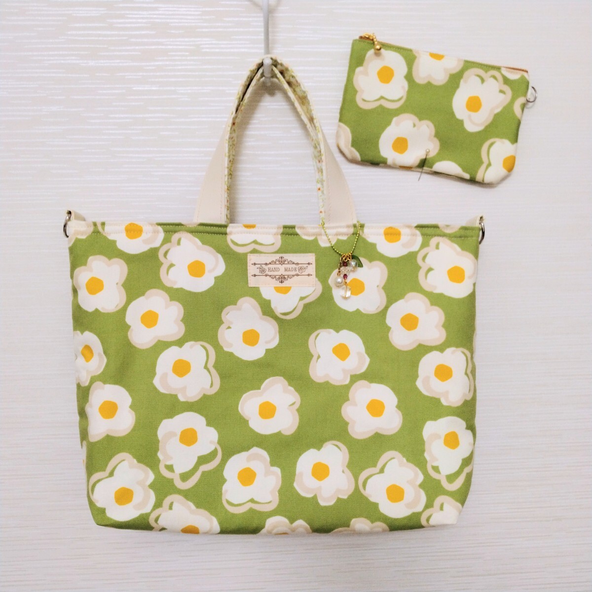 ★2way★トートバッグとポーチ★キミドリ♪花柄♪ショルダーバッグにも拍卖
