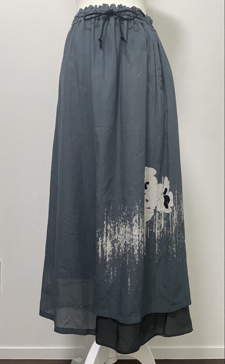 ワイズ Y's パンジープリント レイヤード ドローストリングパンツ サイズ1 グレー拍卖