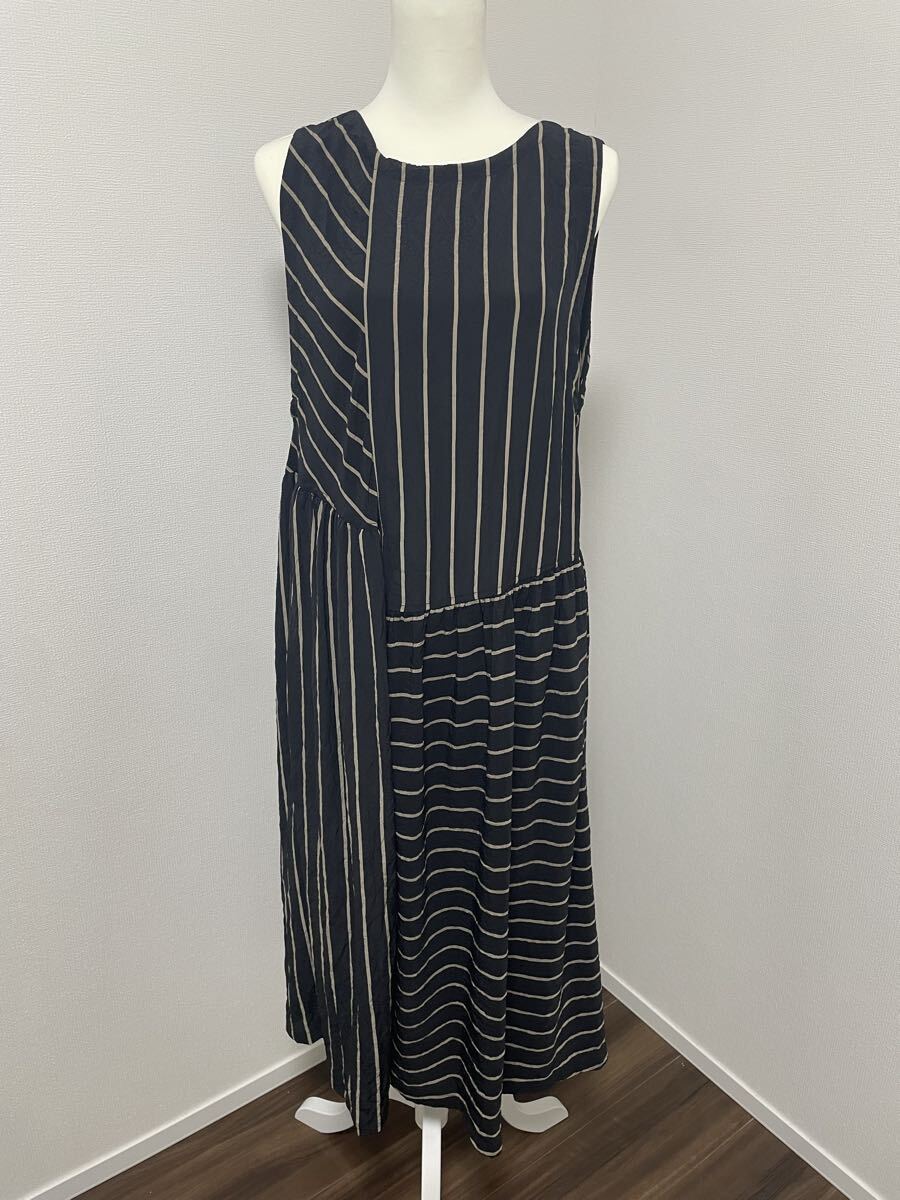 Y's for living ストライプ ノースリーブ ワンピース ロング 黒 ブラック F拍卖
