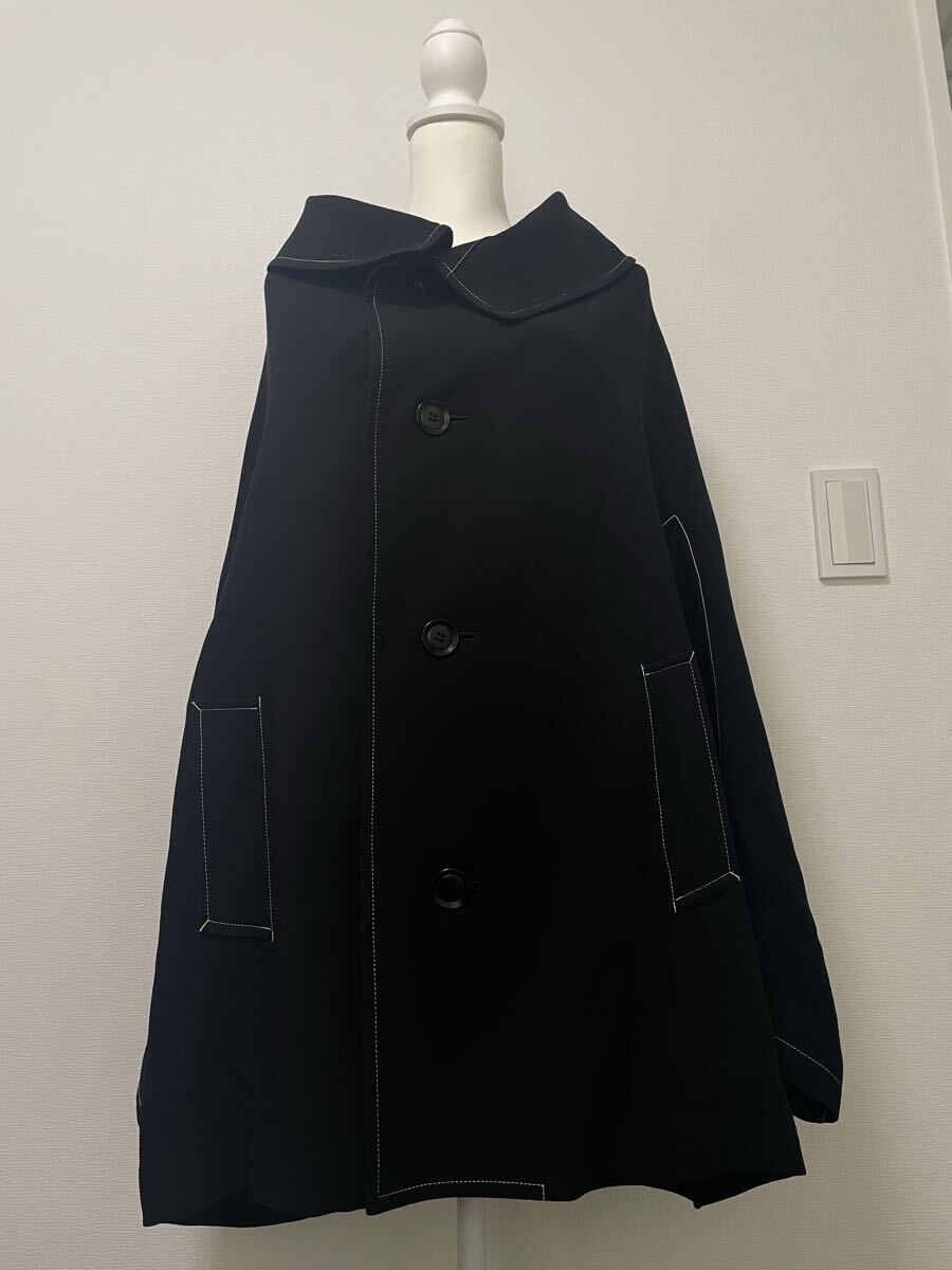ワイズ Y’s ホワイトステッチケープコート サイズ1 ウール ブラック拍卖