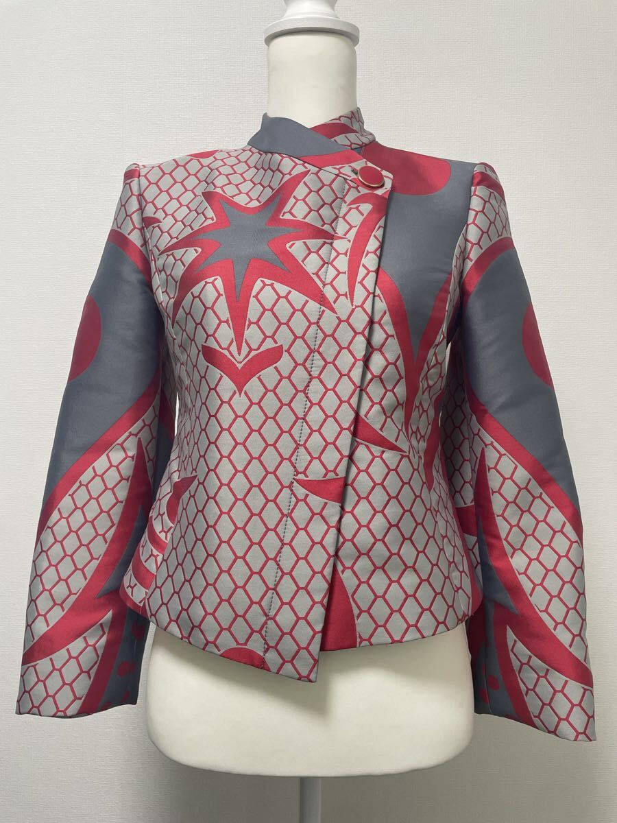 エンポリオアルマーニ EMPORIO ARMANI ジャケット ブルゾン 総柄 ジップアップ グレー レッド 系 サイズ40 美品拍卖