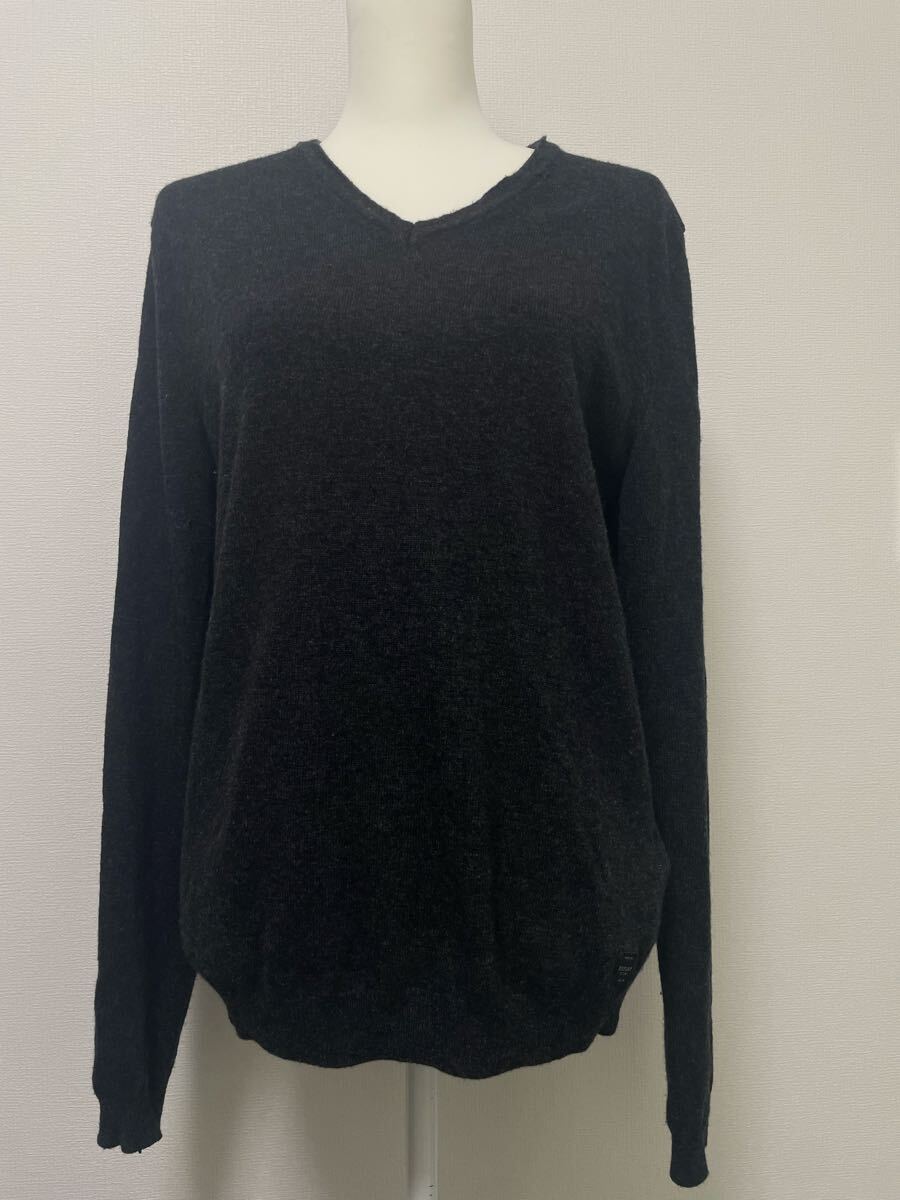 リプレイ REPLAY カシミヤ 羊毛 混紡【サイズS】Vネックニット エルボーパッチ拍卖