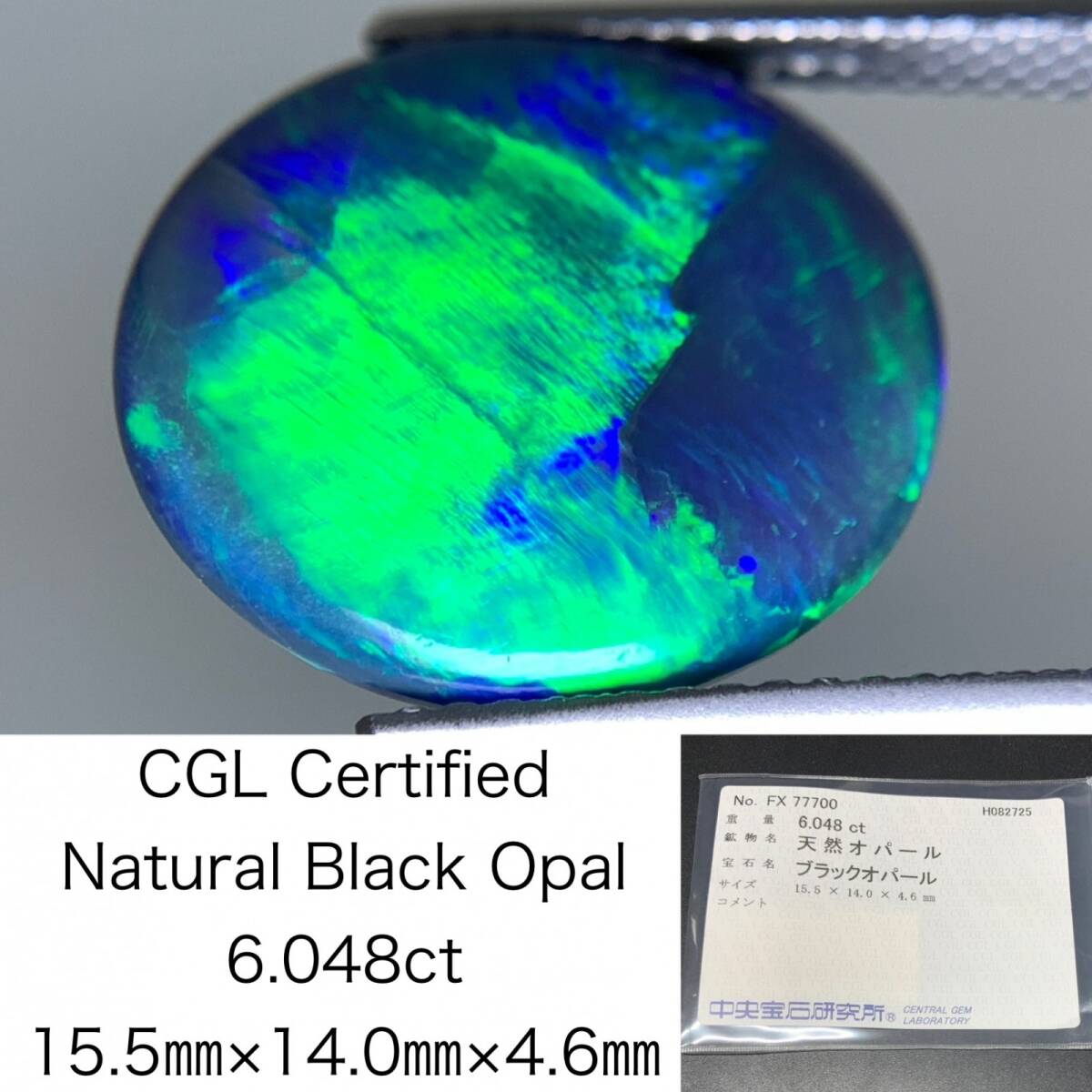 ブラックオパール 天然 6.048ct カン有り 中央宝石ソーティング付き 15.5×14.0×4.6 ルース( 裸石 ) 6626Y拍卖