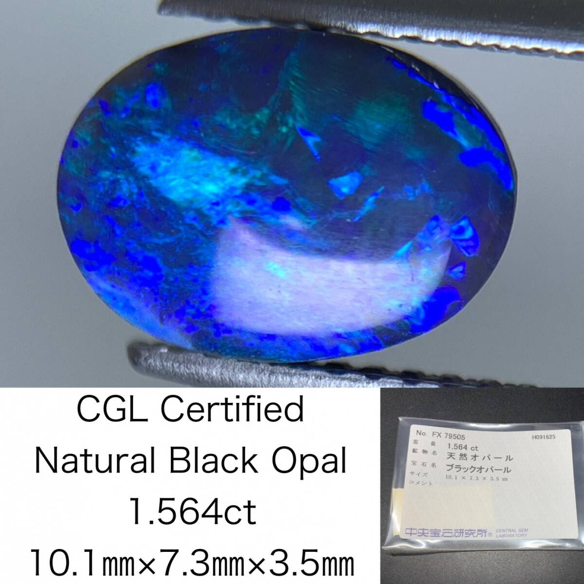 ブラックオパール 天然 1.564ct 中央宝石ソーティング付き 10.1×7.3×3.5 ルース( 裸石 ) 6833Y拍卖