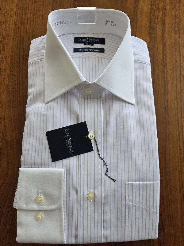 ◆Duke Madison デュークマディソン 40-80 ワイドカラー クレリック ホワイト/パープルストライプ ドレスシャツ◆拍卖