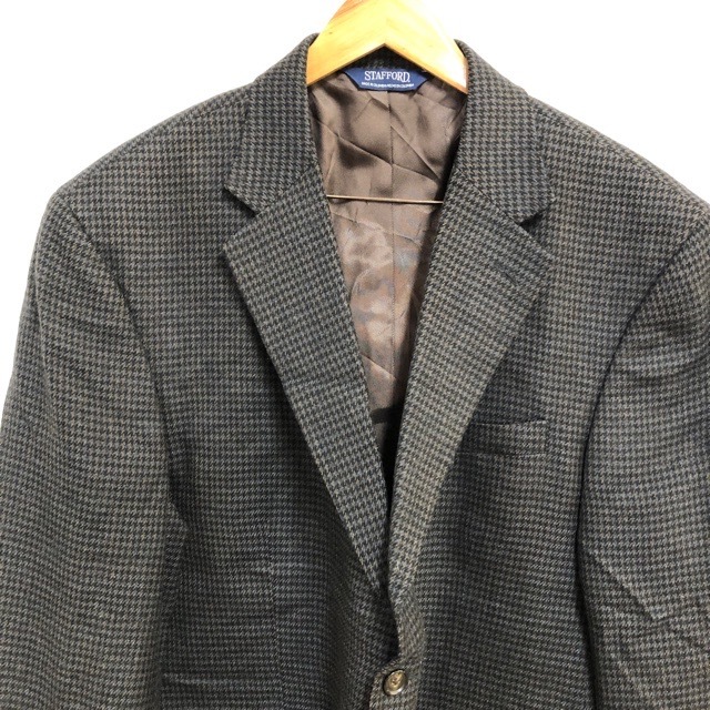 A296 スタッフォード L アメリカ古着 コロンビア製 長袖 ウール チェック テーラードジャケット ブラウン Stafford メンズ拍卖