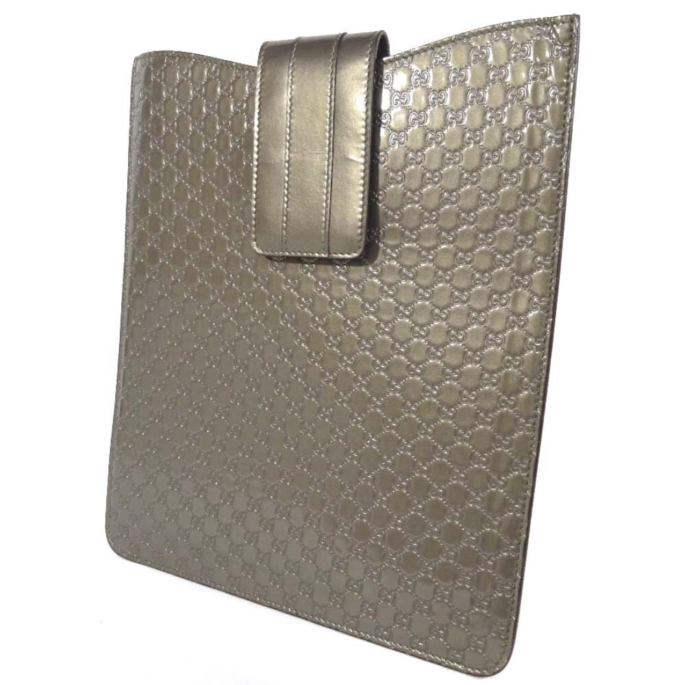 グッチ マイクログッチ iPadケース その他タブレット ユニセックス パテントレザー カーキ系 メタリック 中古 送料無料 GUCCI拍卖
