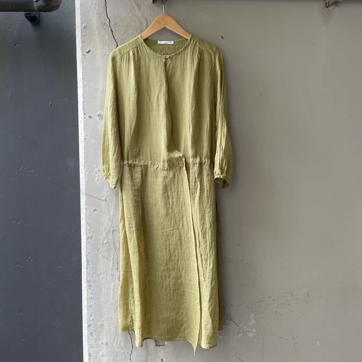 LAITERIE レイトリー 長袖 ワンピース ドレス ロング F 麻100% ウグイス色 美品拍卖