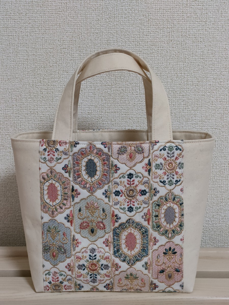 【手作り】ミニトート1325 お散歩バッグ ランチバッグ サブバッグ 高級インド刺繍 トートバッグ フェアリードリーム拍卖