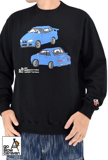 【NISSAN×go slow caravan】空紡糸裏毛SKYLINE GT-R(R34)アクティブパターンプルオーバー◆go slow caravan ブラック Mサイズ 352653拍卖